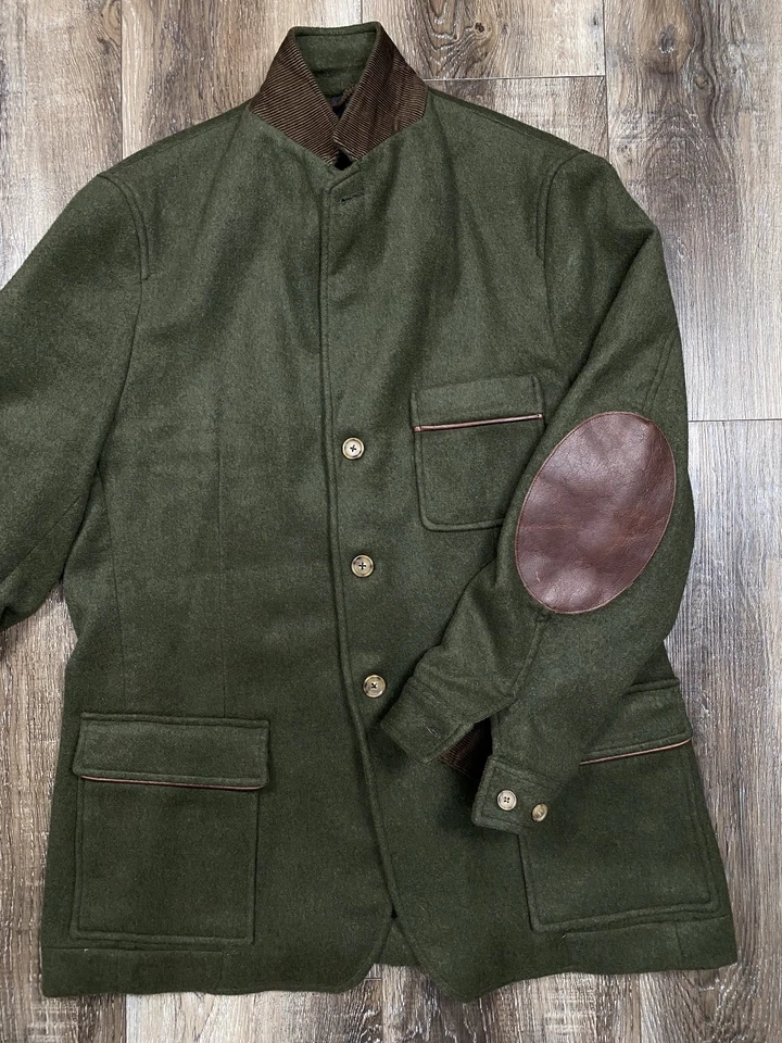 Blazer Bills Khakis No Estructurado Grande Lana Mezcla Cachemira Parche en el Codo Verde EE. UU. Foto 3 de 4