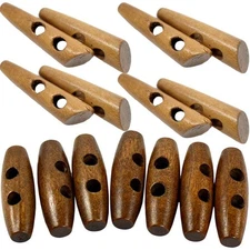 60PCS Natural Horn Shape 2 Hole Scrapbooking Sewing Toggle Wood Buttons Brown...