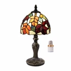 Radtiff Small Tiffany Table Lamp,8 inch Red Leaves Stained Glass 3ColorTemper...