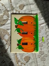Hand Painted Three Switch Orange And Green Pumpkin Light Switch Cover #CS51