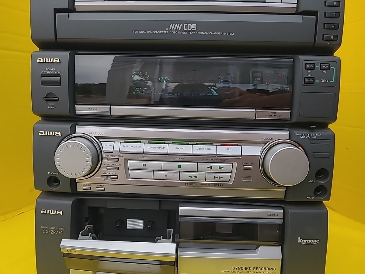 Vintage Aiwa CX-ZR774 KARAOKE Am Fm Dual Cassette 5 Disk Changer