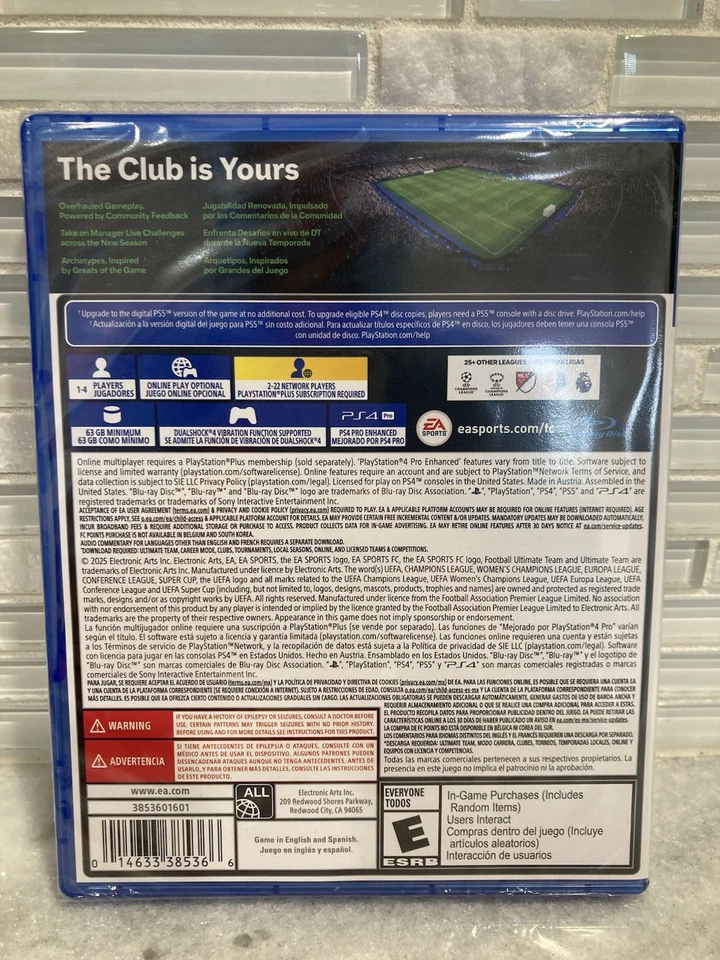 EA Sports FC 26 Sony Playstation 4 PS4 Brand New Factory Sealed US Edition - Image 2 of 2
