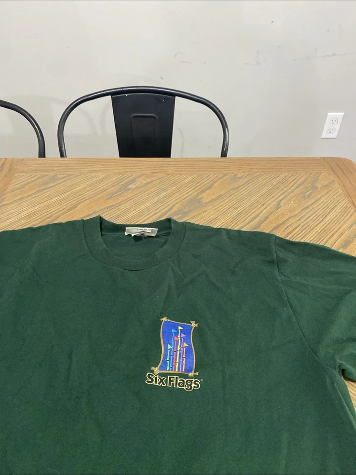 Vintage Six Flags Shirt Mens Large Wild Safari 1996 2X-sided Shirt Green USA - Image 3 of 4