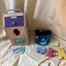 Tender Leaf Toys Wooden wood Monster Lock Box Doors sack Figures motor skills