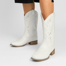 Women Western Boots Cowboy Boots Mid Calf Cowgirl Boots Square Toe Fall Boots US