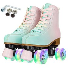 Yyw Roller Skates Girl Women Quad Roller Derby Skates High Top Double Row Light