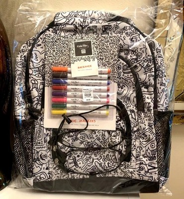Pottery Barn school Keith Haring LARGE BAckpack TRAVEL + Markers cartoon comic