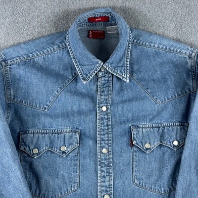 Levi's Denim Pearl Snap Shirt Men's S Blue Long Sleeve Outdoors Western