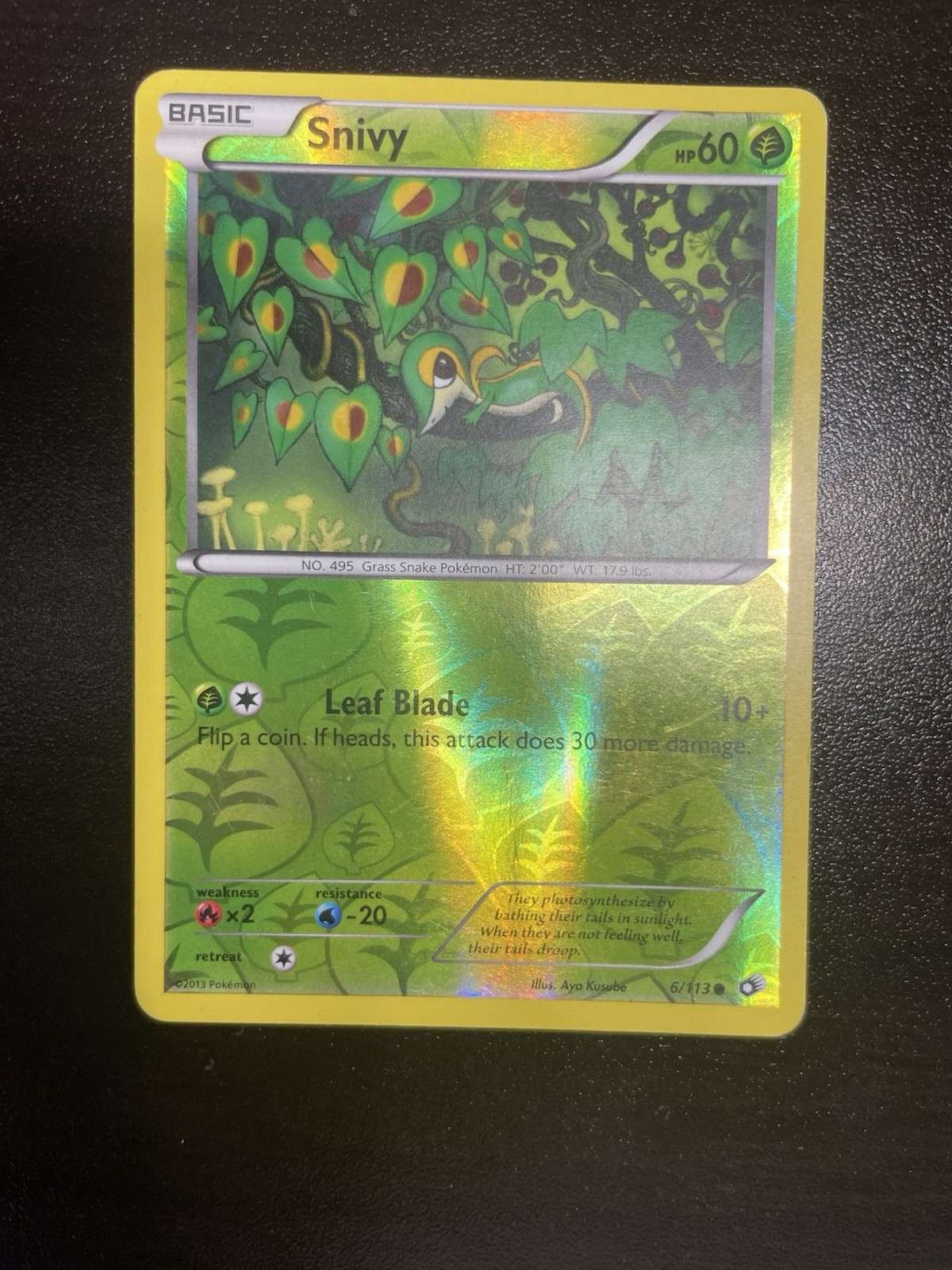 Pokemon 2013 NM Snivy Card 6/113 Legendary Treasures Reverse Holo
