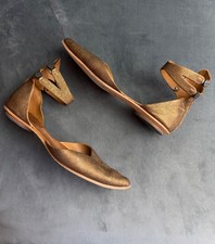 CYDWOQ Vintage Bronze Metallic Leather D  Orsay Flats Ankle Strap Shoes EU 38.5