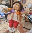 Cabbage Patch Kids Boy Doll #10 2 Teeth Brown Shag Hair Red Pants, Windbreaker
