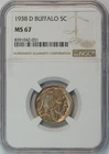 1938 D Buffalo Nickel MS 67 NGC 5C US COIN