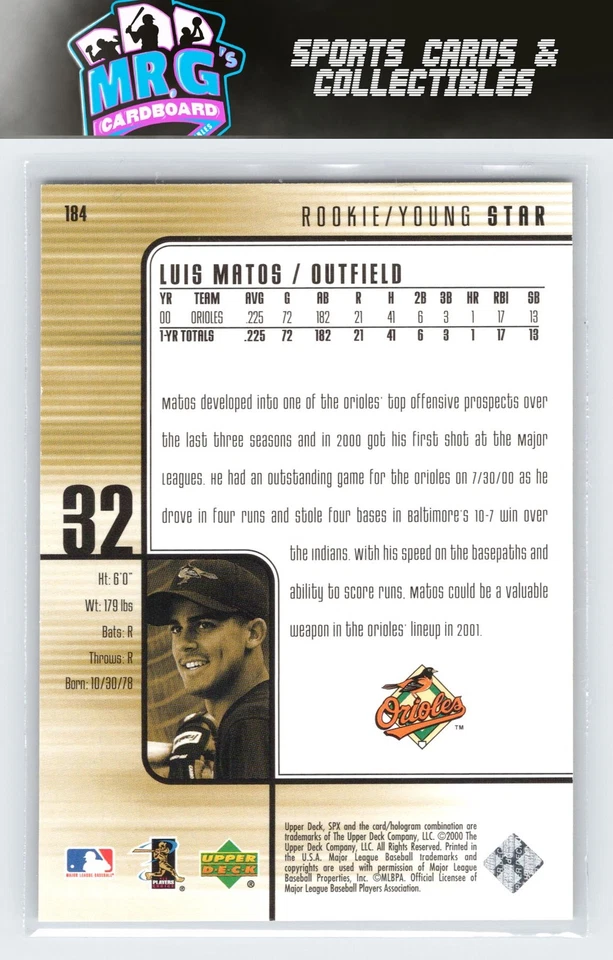 2000 SPx #184 Luis Matos #/1600 - Image 2 of 2