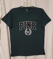 Victoria's Secret PINK Dark Green Campus Logo  Dog Oversized Tshirt M NWT