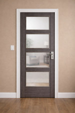LPD Internal Vancouver Ash Grey PreFinished 4 light Clear Glazed Door B Graded