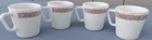 SET (4) PYREX WOODLAND COFFEE MUG / CUP VTG MILK GLASS CORNING 1410  300 ML