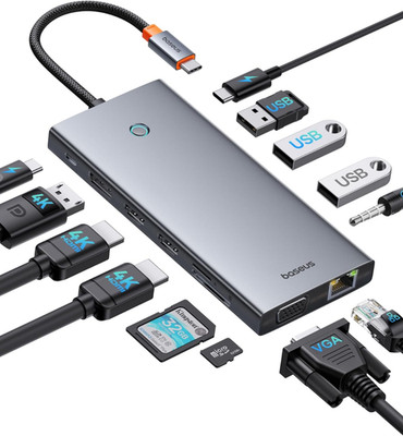 【Chip-Optimiert】Baseus USB C Docking Station 3 Monitore, 13-In-1 USB C Hub Mit 2