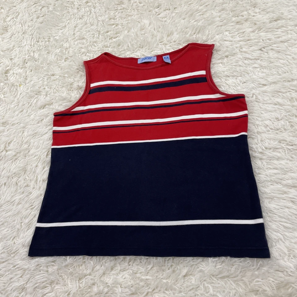 PACER Vintage Knit Tank Top Womens M ColorBlock VTG 90s Stripe Red Blue Paint — 第 3/4 张图片