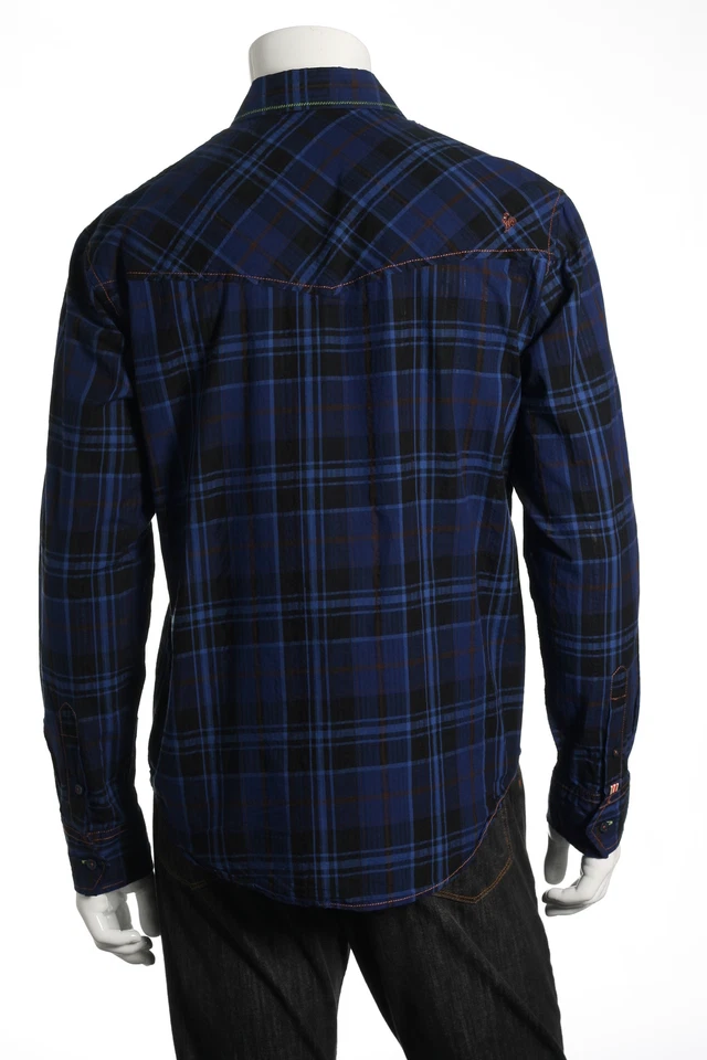 EQ Equilibrio Mens Blue Plaid 100% Cotton Button Down Sport Shirt $125 - Image 3 of 4