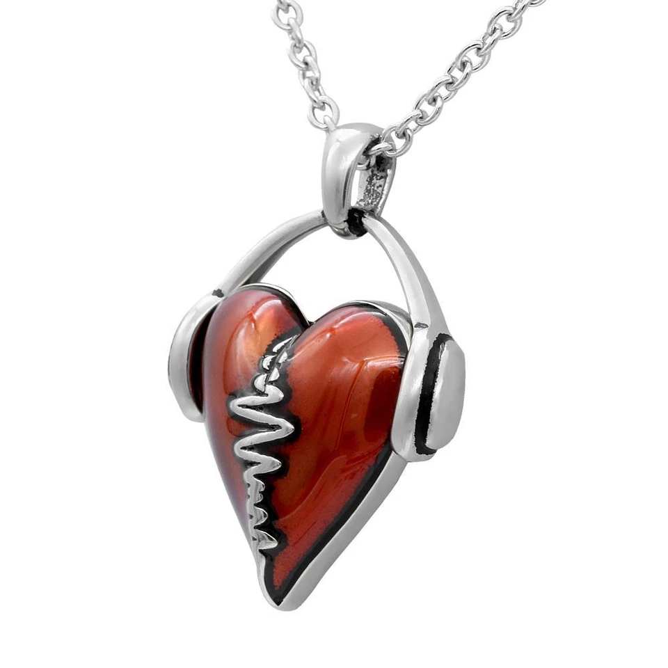 HeartBeat Necklace Headphones Music Love Red Heart Pendant Jewelry By Controse - Image 2 of 4