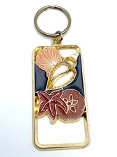 Beach Theme Keychain Key Ring Bottle Opener Starfish Shells Enamel Gold Tone