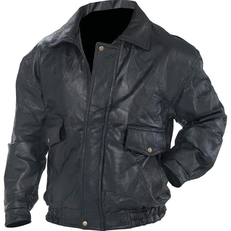 NEW Mens Black Leather Bomber Biker Jacket Coat Sizes M-4X