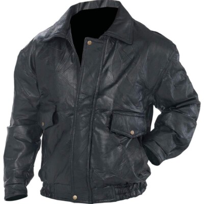 NEW Mens Black Leather Bomber Biker Jacket Coat Sizes M-4X 