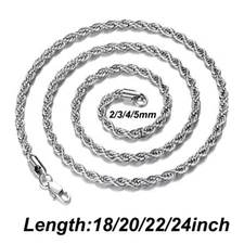 Men Women Stainless Steel Silver 2mm/3mm/4mm/5mm Rope Necklace Chain Link C11