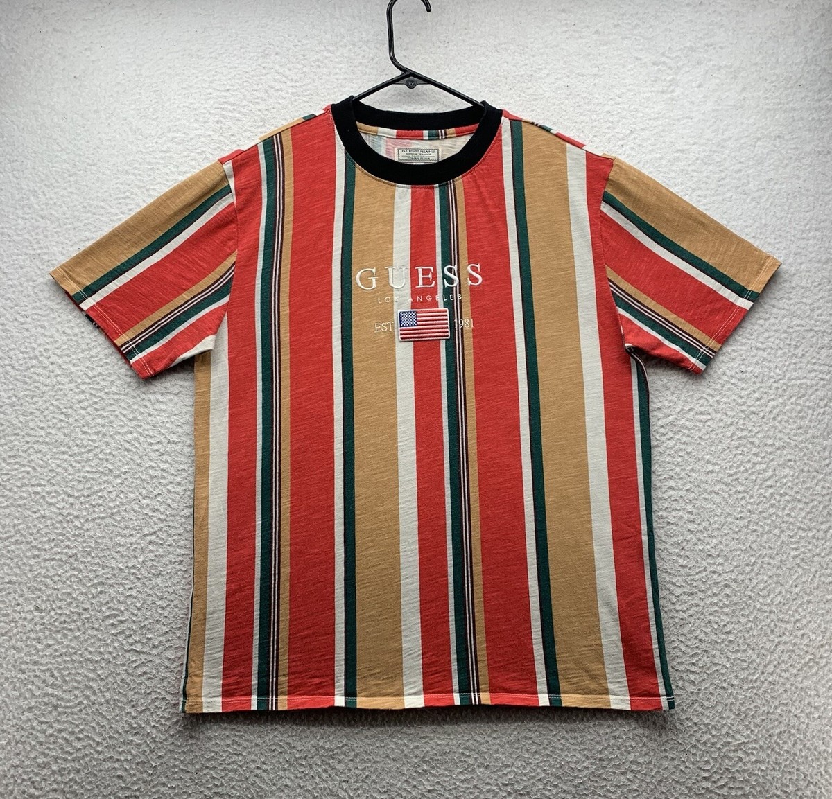 Guess T-Shirt Mens Medium M Travis Scott Vertical Striped Los Angeles  Embroidery