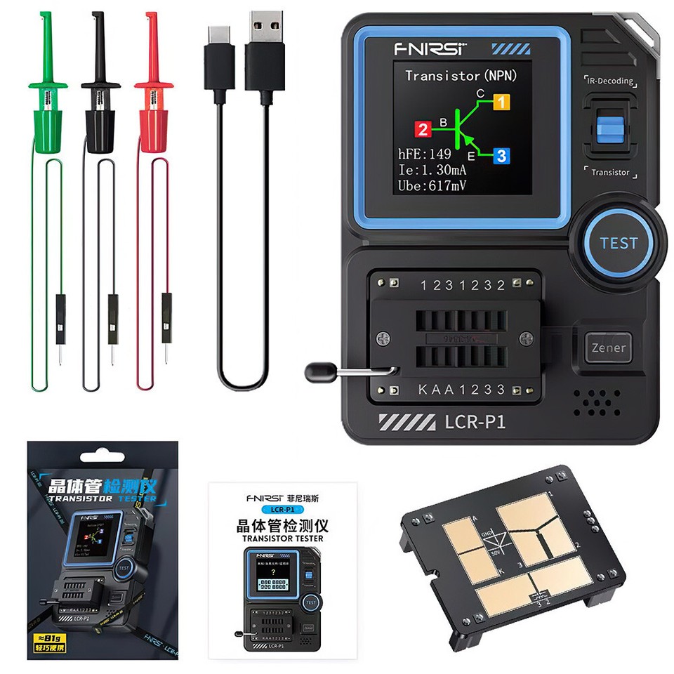 Oniissy LCR-P1 - Tester per Transistor a Diodi, Misuratore di Capacità ESR, Tester Digitale Con Protezione Anti-Ustione per Misurazioni Sicure e Accurate
