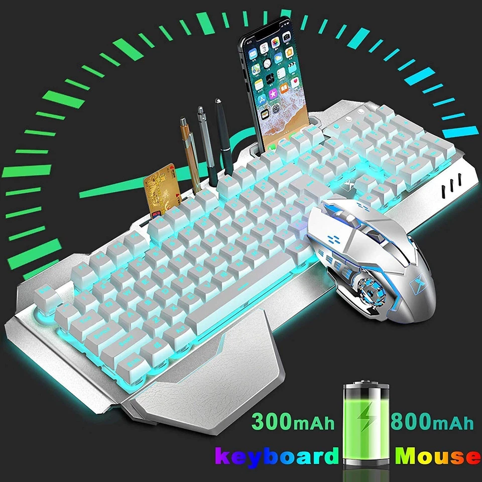 Wireless Keyboard and Mouse,Blue LED Backlit Rechargeable Keyboard Mouse with... - Image 3 of 4