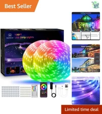 Easy-Install 100FT RGB LED Strip Lights for Parties - Remote & APP Controlled