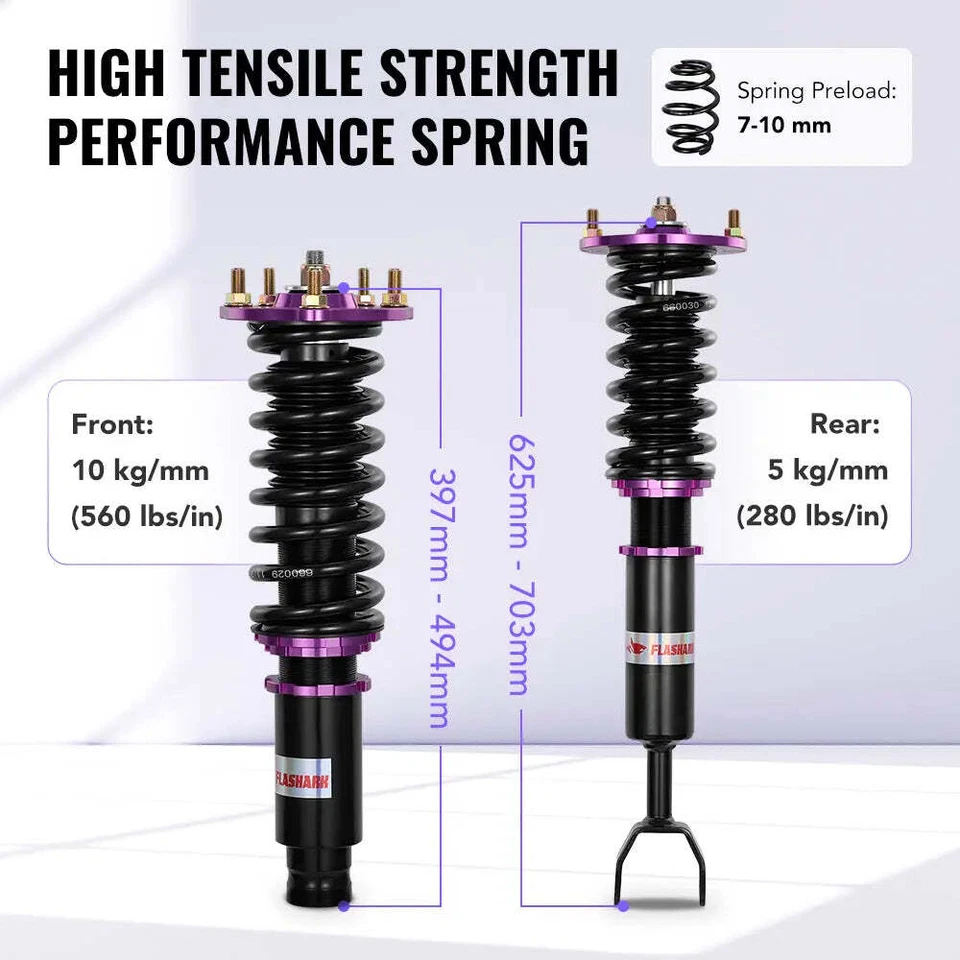 Kit de 4 piezas de puntales de suspensión Coilovers para Honda Prelude 1992-2001 cupé 2 puertas Foto 4 de 4