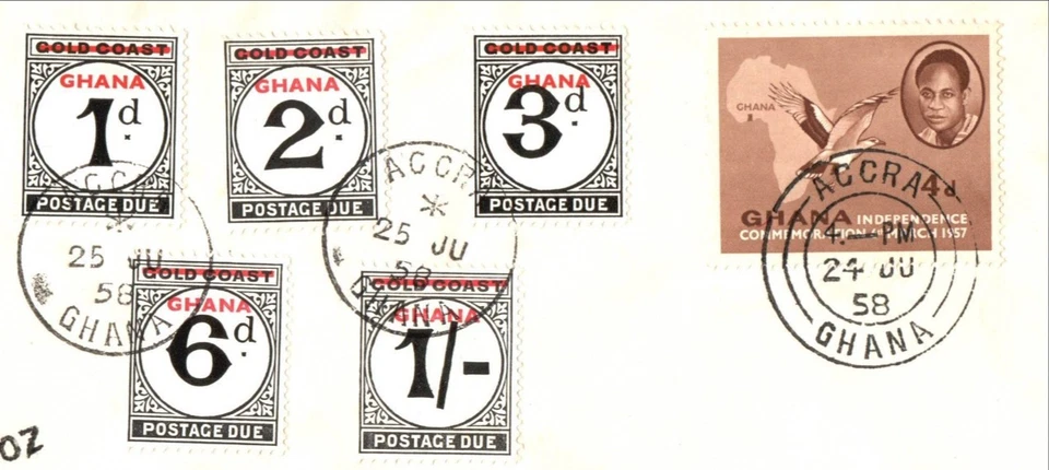 1958 Gold Coast Postage Due Stamps Overprinted GHANA Numeral Stamps FDC - Image 2 of 2