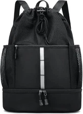 PinCute Drawstring Gym Bag for Men/Women - Mesh Beach Swim Bags Large, Black 