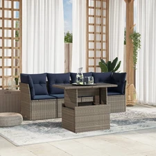 5 Piece Garden Sofa Set with Cushions Grey Poly Rattan