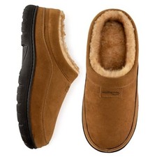 Men's Moccasin Slippers Soft Warm Non-slip Memory Foam Indoor 11-12 Chestnut
