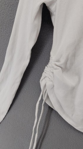 Camisa American Eagle para mujer mediana blanca acanalada acanalada corbata lateral manga larga corta - Imagen 14 de 17