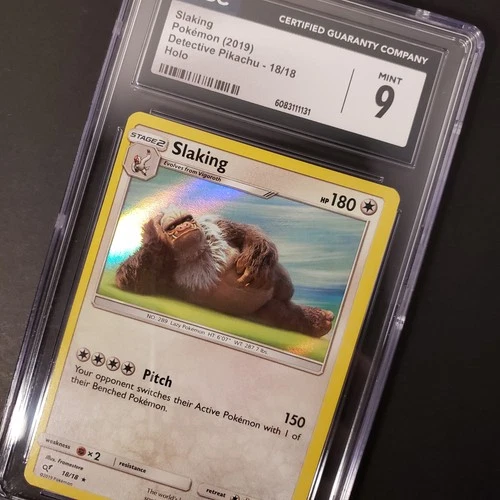Graded Pokemon Card Detective Pikachu Slaking 18/18 Holo CGC 9