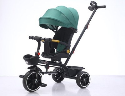 Baby Kinder 5in1 Dreirad Fahrrad Trike Kinderwagen 3 Räder Verdeck 80% montiert grün