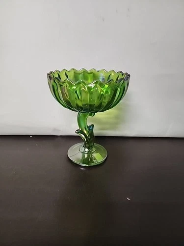 VINTAGE INDIANA GREEN IRIDESCENT CARNIVAL BOWL
