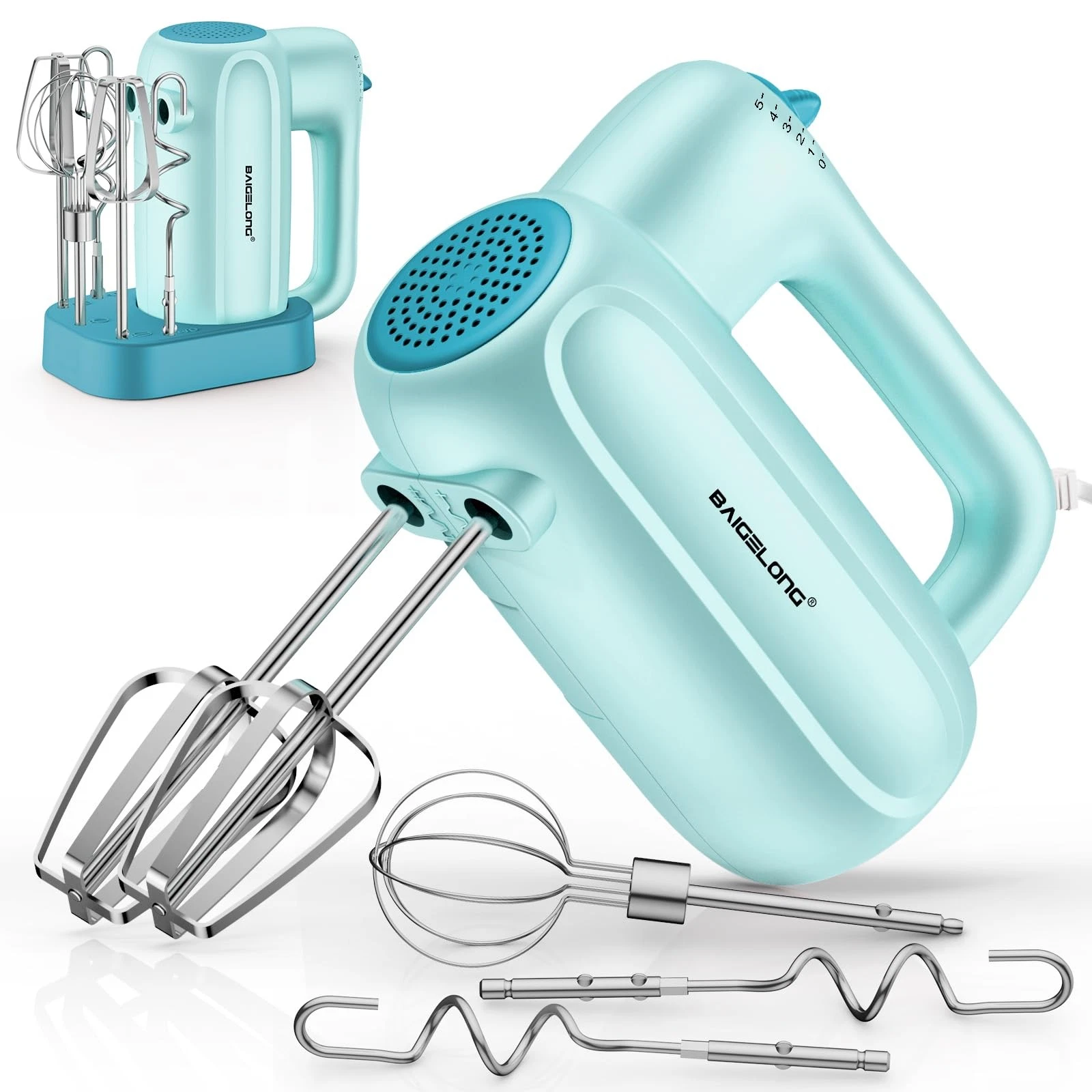 Hand Electric Mixer, 5-Speed KitchenMixer with 5 * 304 Stainless Steel Attach...