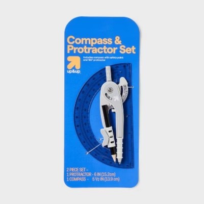 Compass & Protractor Set Gray, Plastic Math Drawing 6''