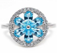 2CT Aquamarine  White Topaz 925 Solid Sterling Silver Ring Jewelry Sz 8