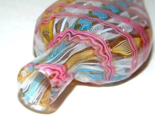 1890 Venetian Murano PASTEL Latticino Adventurine Glass Lay Down Perfume Bottle
