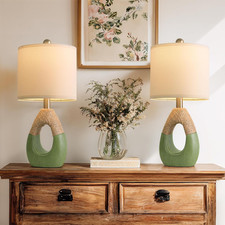 Set of 2 Rustic 19" Rattan Table Lamps for Bedroom  Living Room Decor