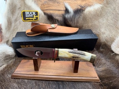 1990's Buck 192 Vanguard Limited Custom Elk Stag Cutout With Leather Sheath Mint