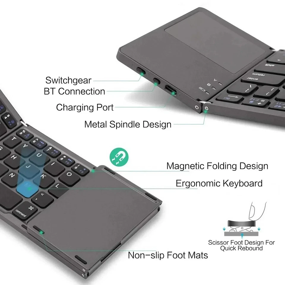 Mini Foldable Bluetooth Keyboard w/ Touchpad for Android iOS Windows PC - Image 3 of 4