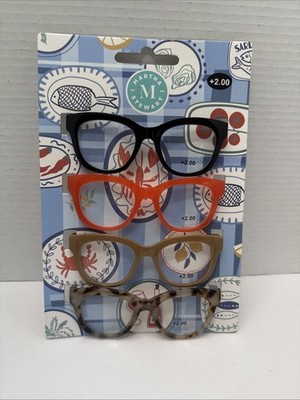 MARTHA STEWART 4 PACK PREMIUM READING GLASSES MULTI READERS +2.00 - NEW