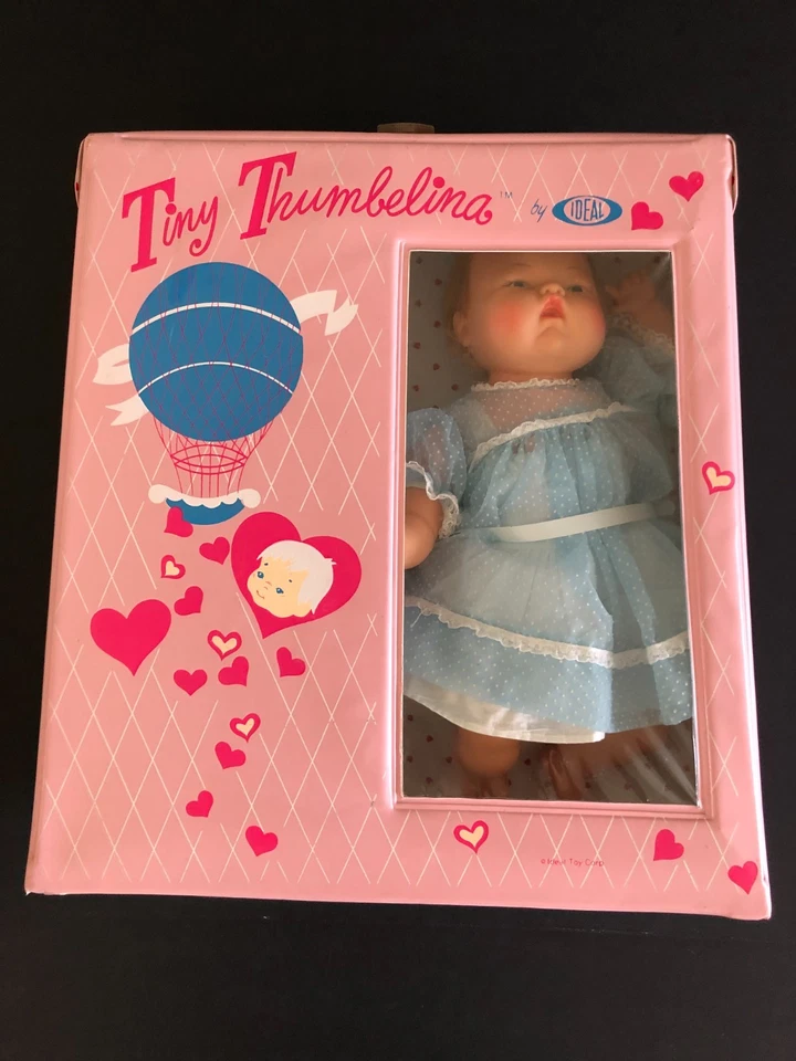 Vintage Tiny Thumbelina 14" Doll with Pink Carry Case 1960's Ideal Toy "WORKS" - Image 2 of 4